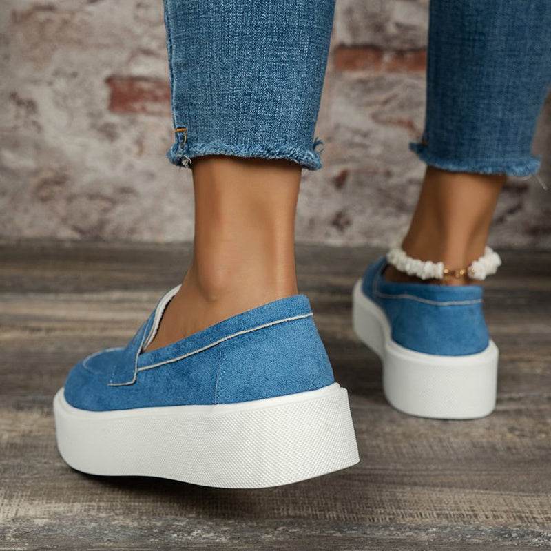 New Loafers Platform Round Toe Slip-on Shoes For Women Outdoor Casual Walking Shoes - Mubimart