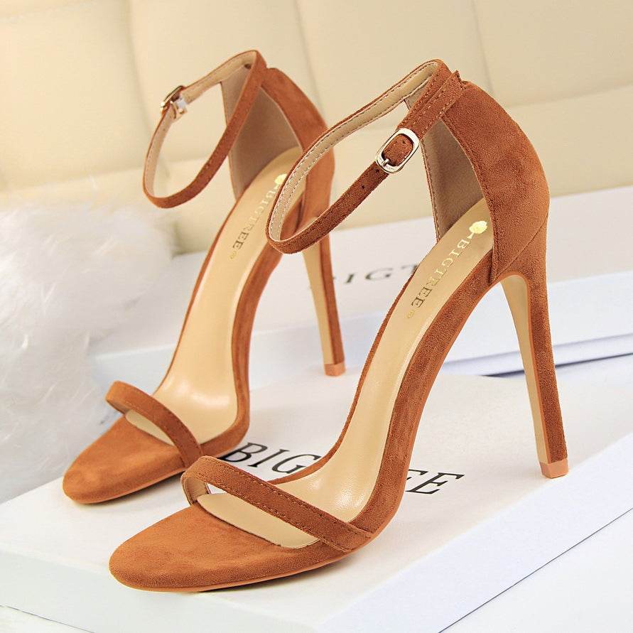 High-heeled suede open-toe pumps - Mubimart