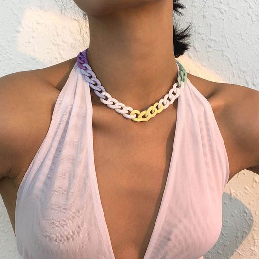 Alloy Acrylic Creative Thick Chain Necklace Women - Mubimart