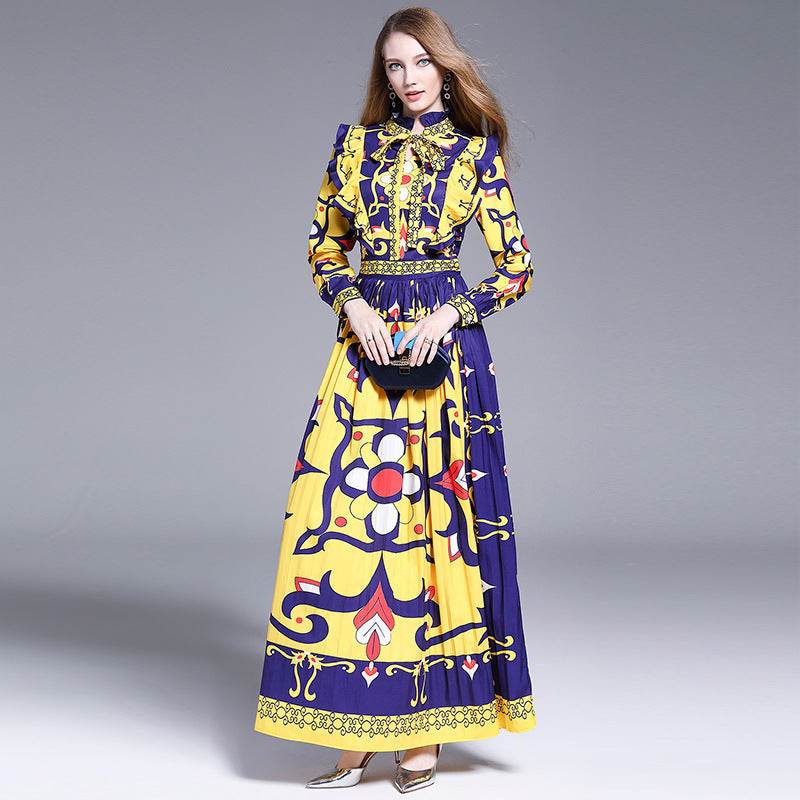 Printed pleated maxi dress - Mubimart