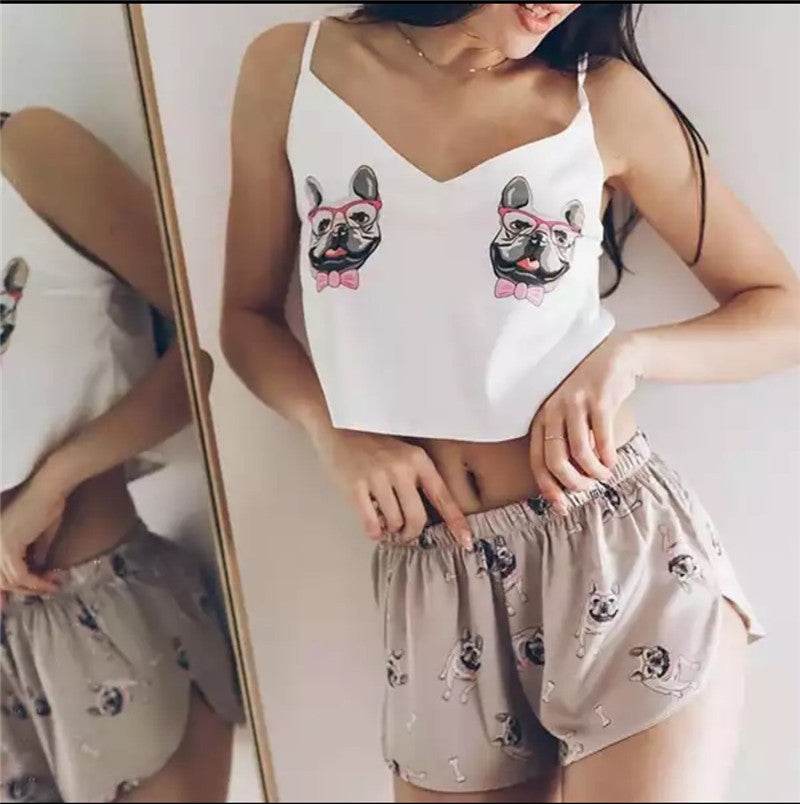 New Sexy Pijamas Women Pajama Set Silk Home Suit Animal Prin - Mubimart