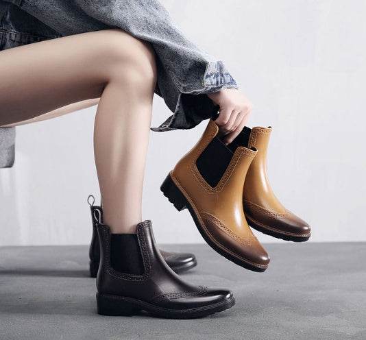 Rain boots female short tube rain boots - Mubimart