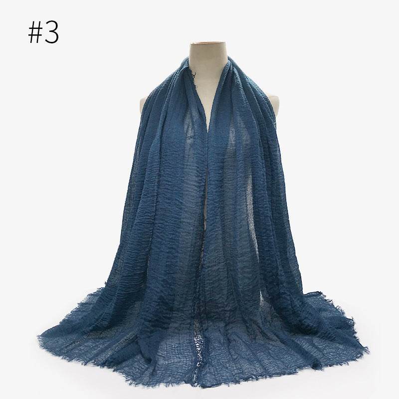 Bubble plain Scarf / cotton scarf fringes women soft solid hijab popular muffler shawls big Pashmina wrap hijab - Mubimart