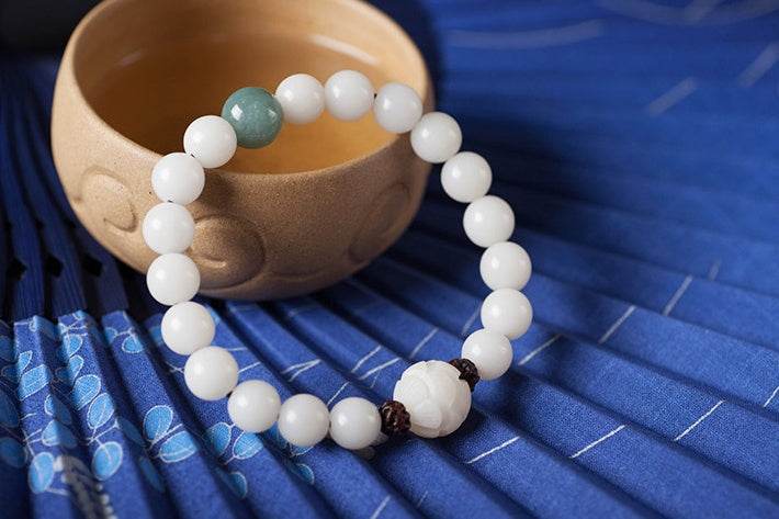 Natural white jade Bodhi bracelets beads bracelets women's simple Bodhi bracelets transfer beads - Mubimart