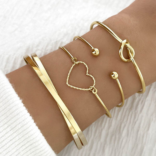 Vintage Gold Crystal Heart Letter Love Bangle Bracelet For Women Fashion Multi-layer Geometric Charm Bracelets Jewelry Gifts - Mubimart