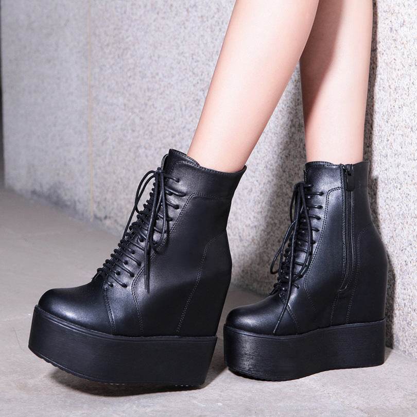 High booties rivet lace-up Martin boots - Mubimart