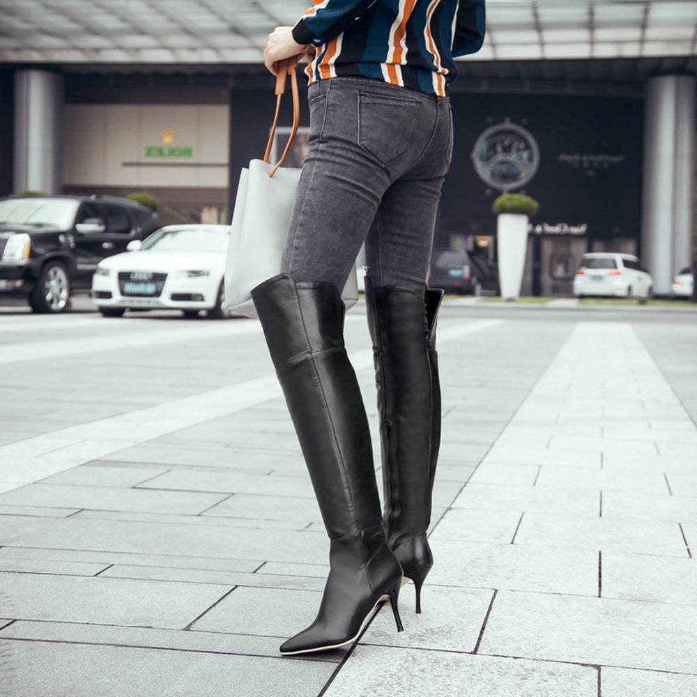 Zip Stiletto Ladies Over-the-knee Boots - Mubimart