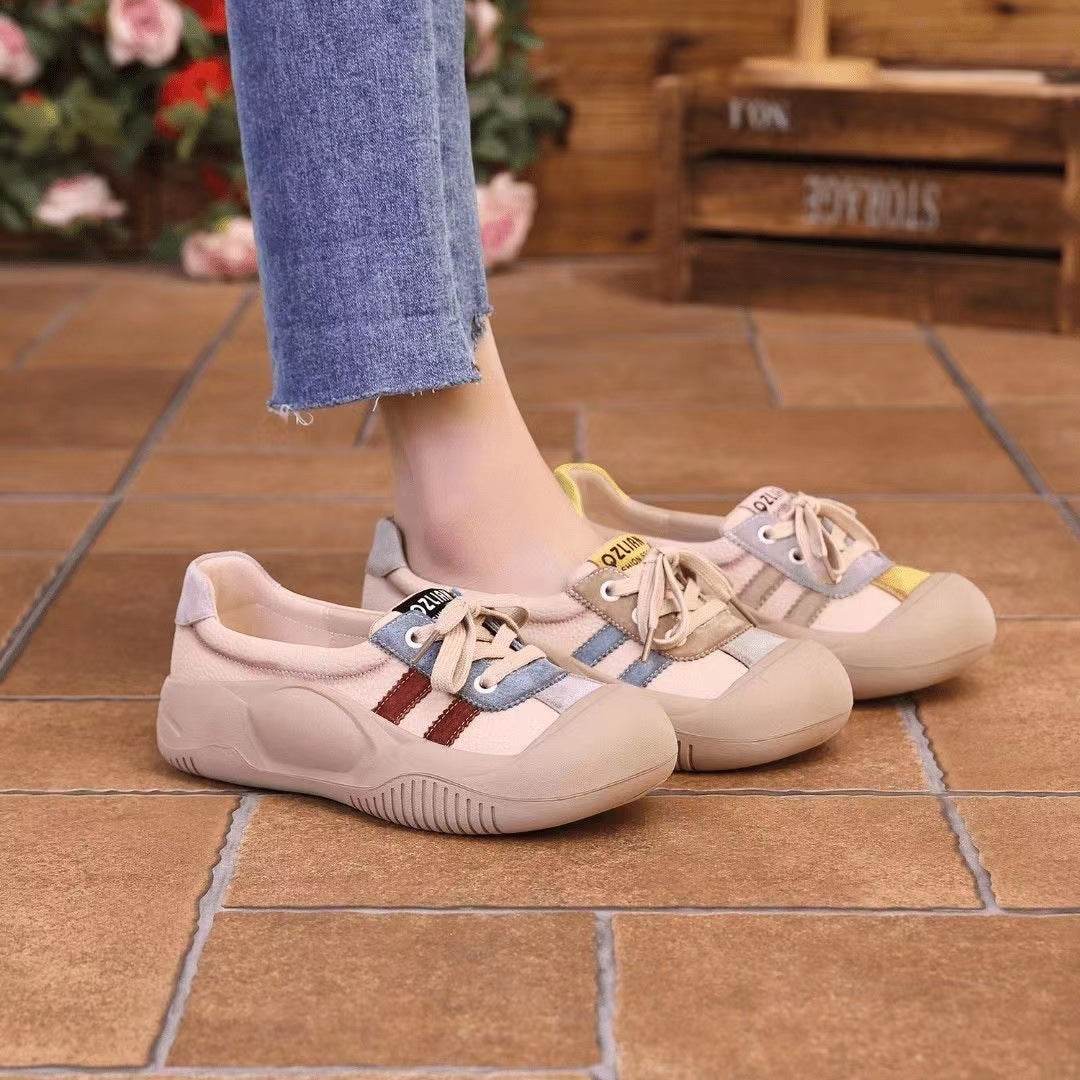 Women's Pumps Retro Sports Casual Shoes Non-slip Breathable Soft Leather Sneaker - Mubimart