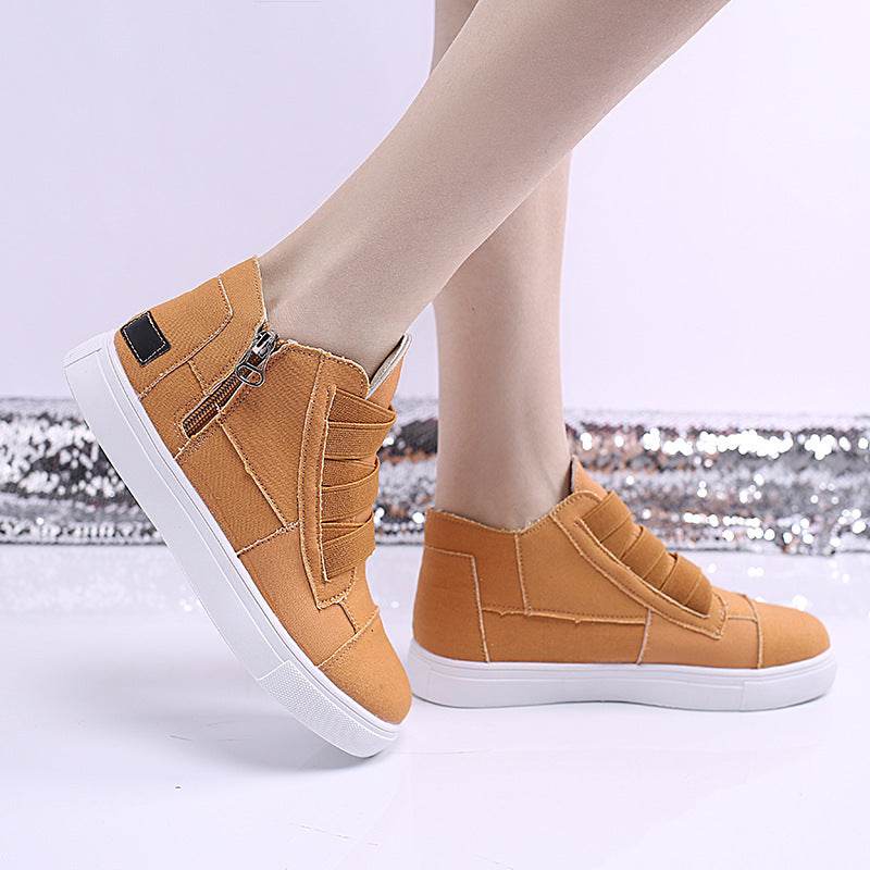 Canvas Flat Shoes Women Side Zipper Walking Sneakers - Mubimart