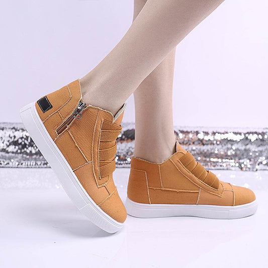 Canvas Flat Shoes Women Side Zipper Walking Sneakers - Mubimart