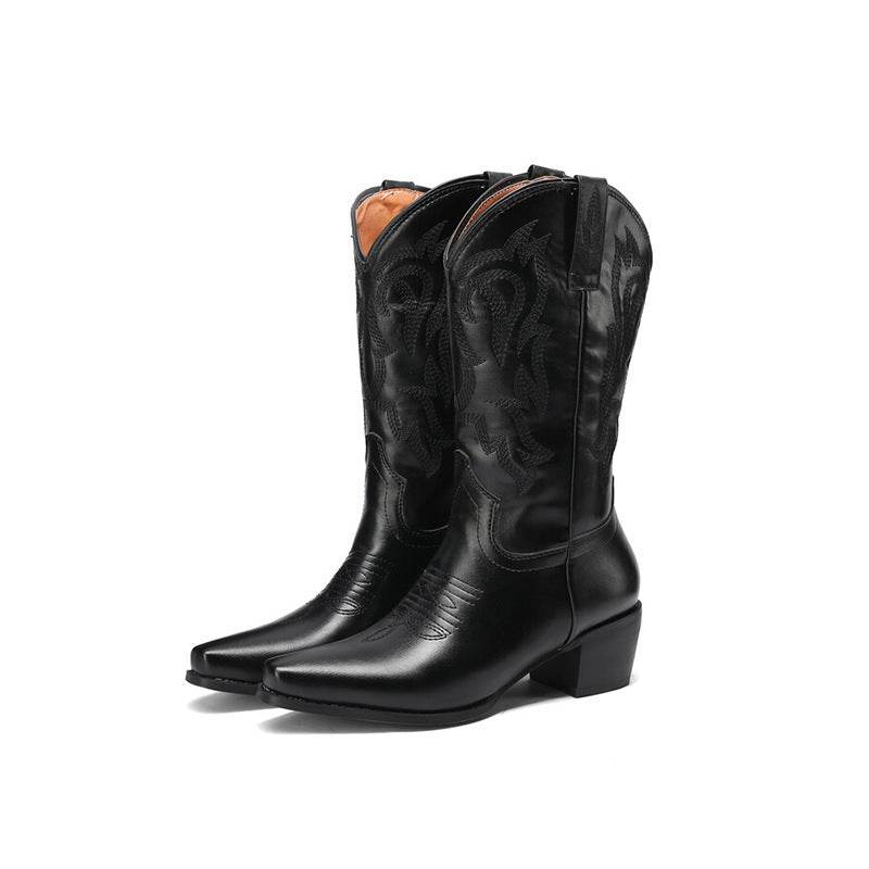Embroidered Retro Women's Western Cowboy Boot - Mubimart