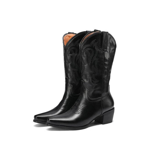 Embroidered Retro Women's Western Cowboy Boot - Mubimart
