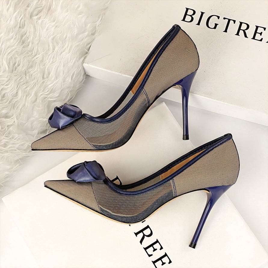 Women's Cutout Satin Rose Flower Pumps - Mubimart