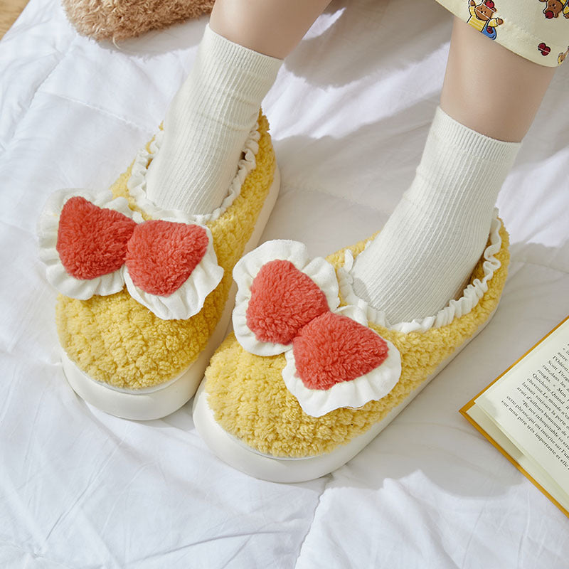 Cute Bow Cotton Slippers For Women - Mubimart -  