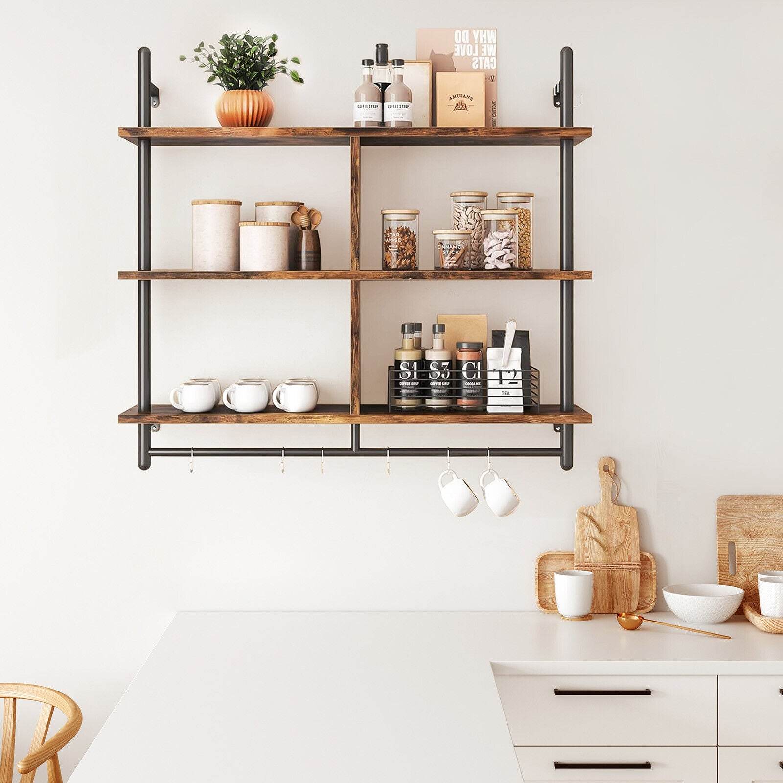 3 Tier Floating Shelves Metal Brackets Wall Mounted Shelf Over Toilet Bathroom - Mubimart