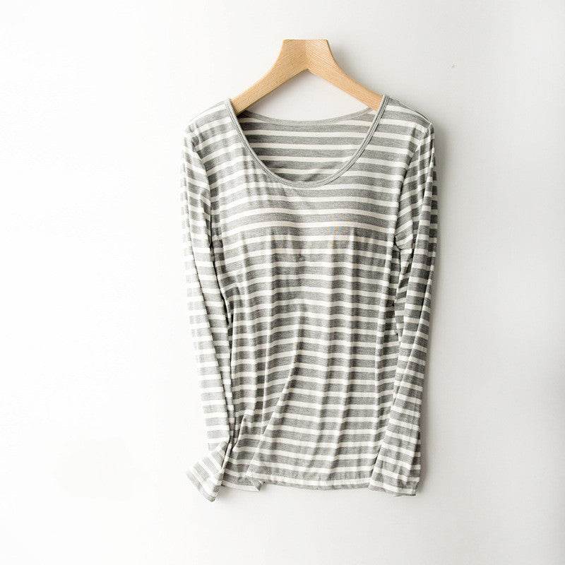 Long-sleeve Bra-t Cup All-in-one T-shirt Loungewear - Mubimart