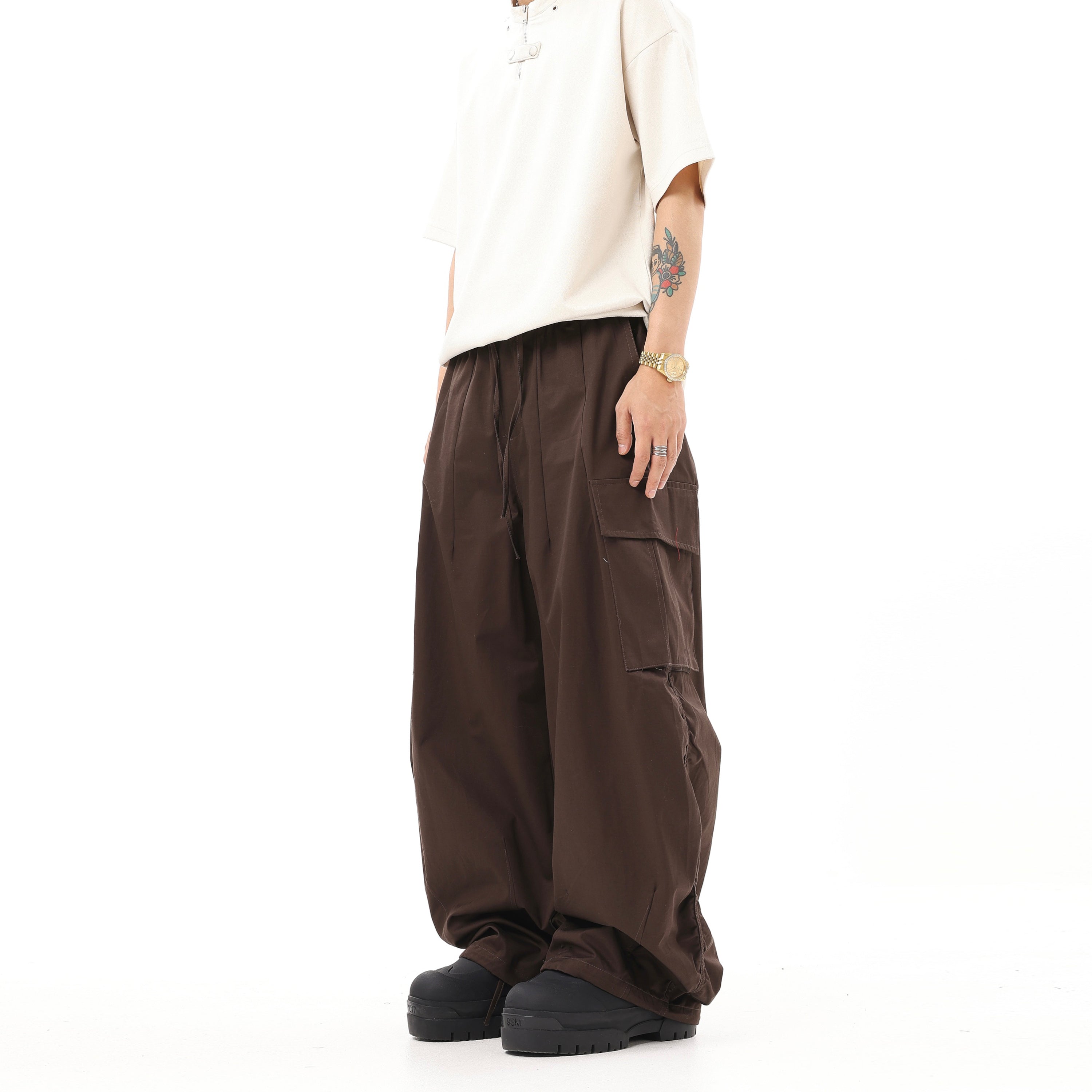 American-style Retro Ankle-tied Hiphop Khaki Overalls