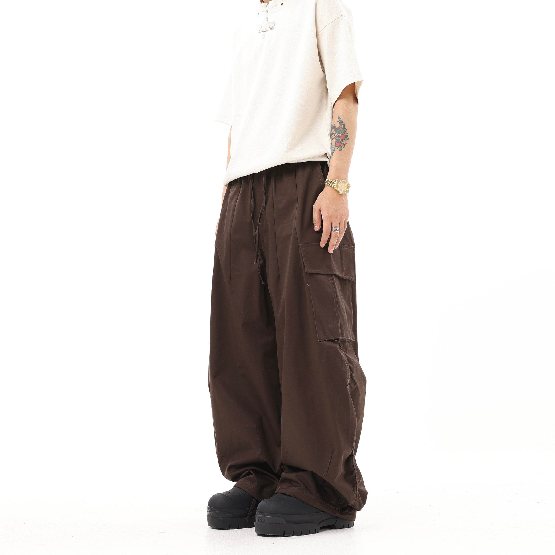American-style Retro Ankle-tied Hiphop Khaki Overalls - Mubimart
