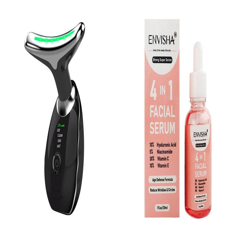 Neck Face Beauty Device Colorful LED Photon Therapy Skin Tighten Reduce Double Chin Anti Wrinkle Remove Lifting Massager - Mubimart