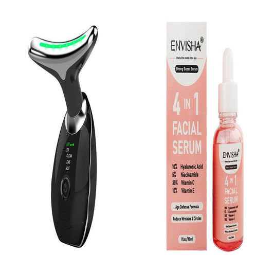 Neck Face Beauty Device Colorful LED Photon Therapy Skin Tighten Reduce Double Chin Anti Wrinkle Remove Lifting Massager - Mubimart