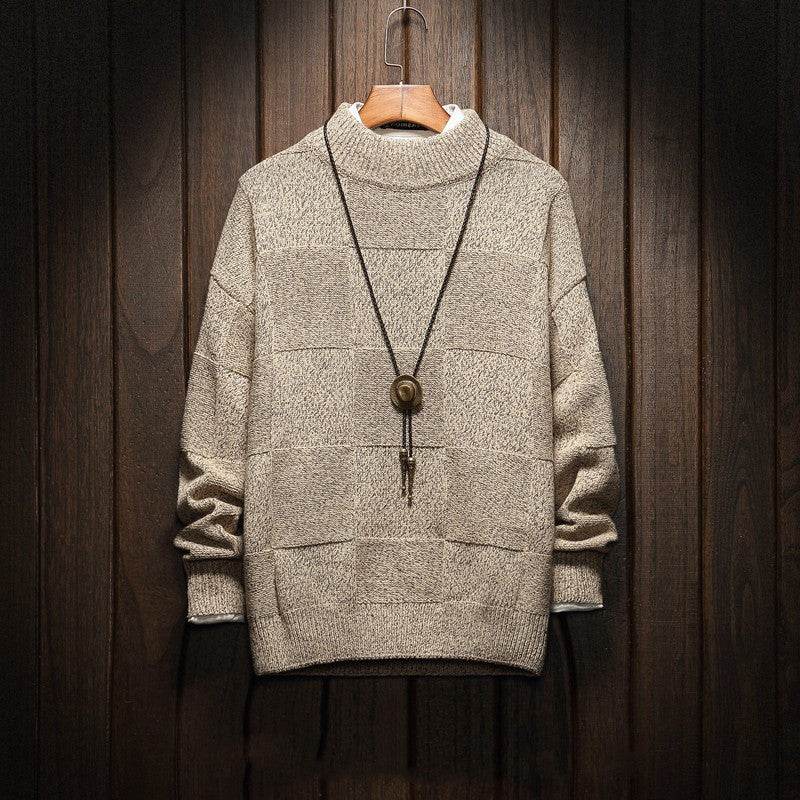 Men's Half Turtleneck Checkered Sweater Fat People Plus Size - Mubimart