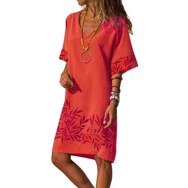 Casual V-neck plus size dress - Mubimart