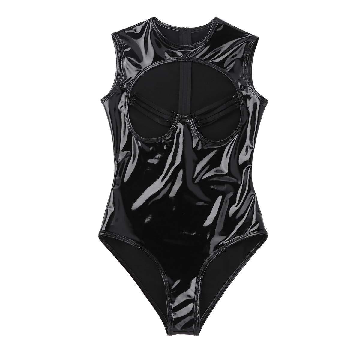 Lingerie Mirror Patent Leather Cutout Bodysuit Large Size - Mubimart -  