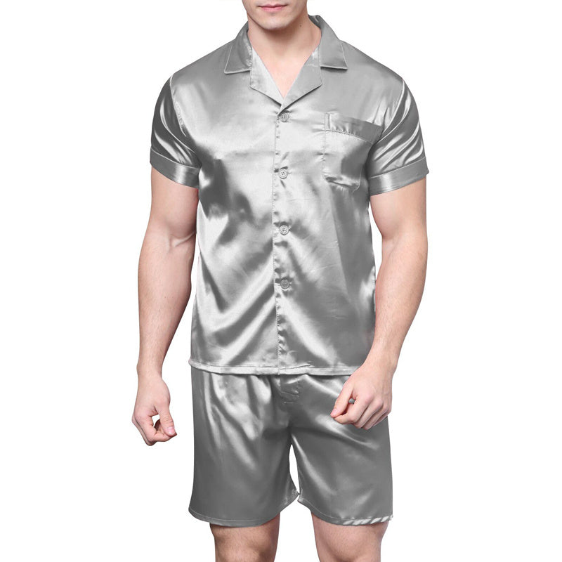 Men's Stain Silk Pajama Set Men Pajamas Silk - Mubimart -  