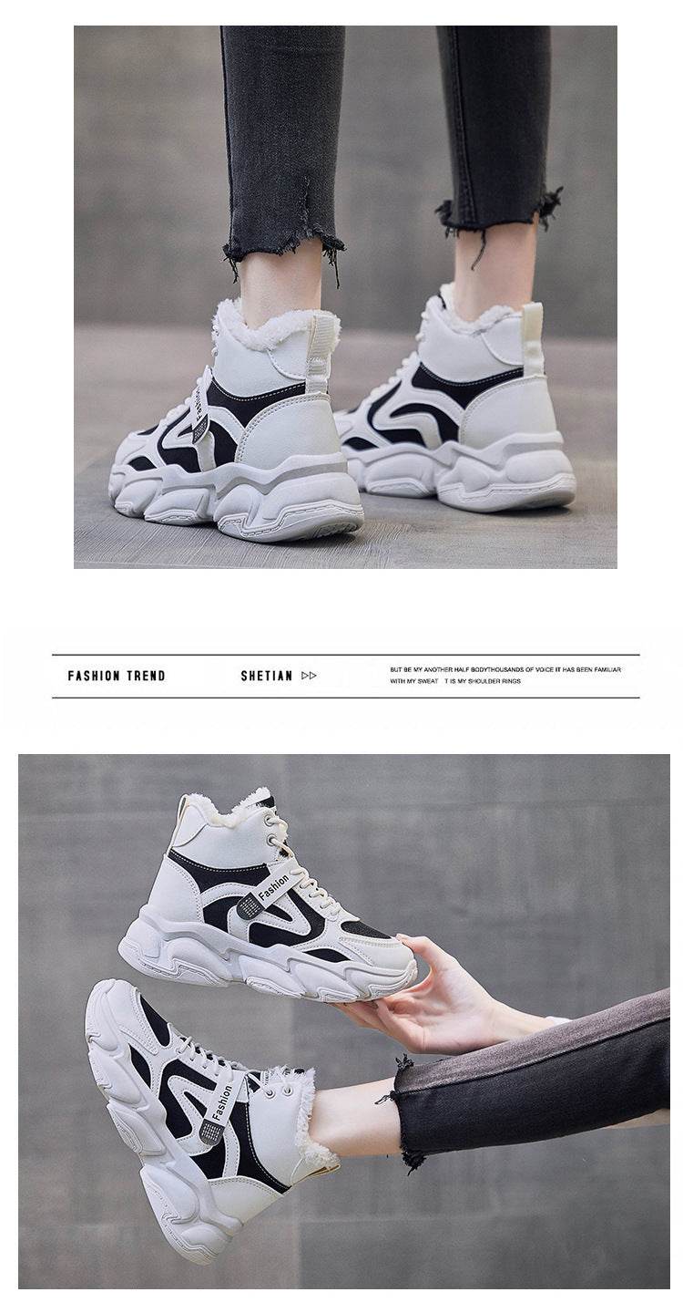 Fleece-lined Clunky Sneaker Women's Warm High Top Sneakers - Mubimart