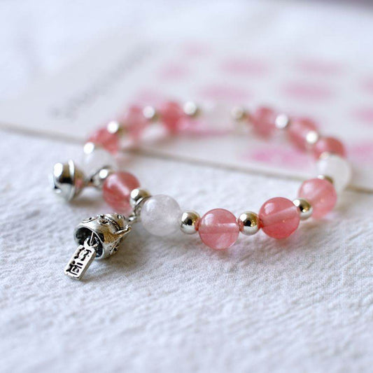 Japanese Style Lucky Cat Crystal Beaded Bracelet Women - Mubimart