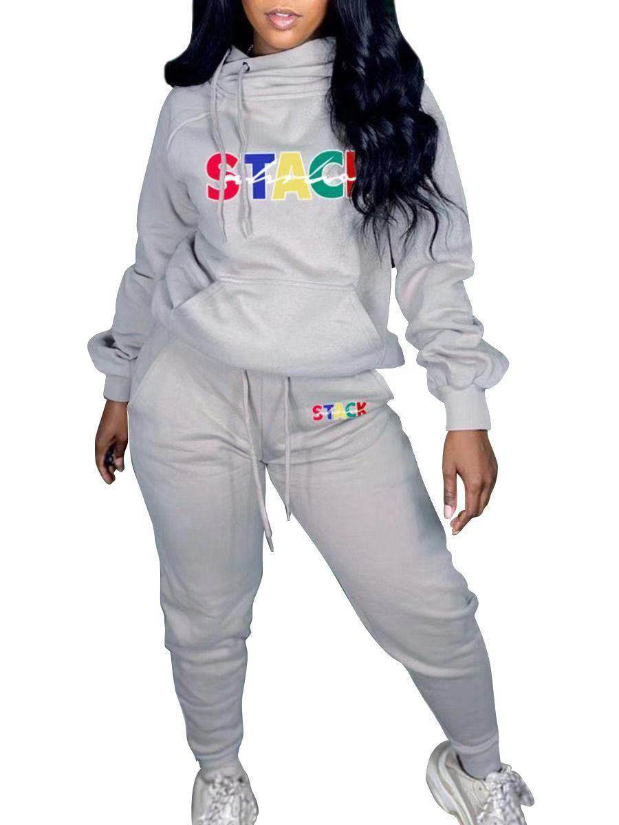 Printed Plus Velvet Sweatshirt Plus Size Sports Suit - Mubimart