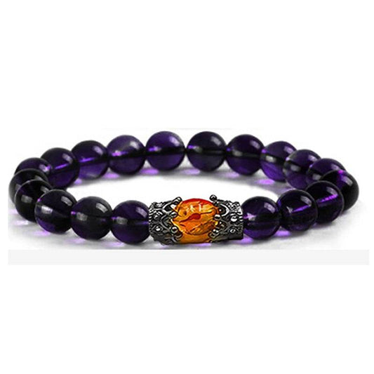 Obsidian Tigereye White-barked Pine Vintage Alloy Crown Bracelet European And American Men And Women Beaded Bracelet - Mubimart