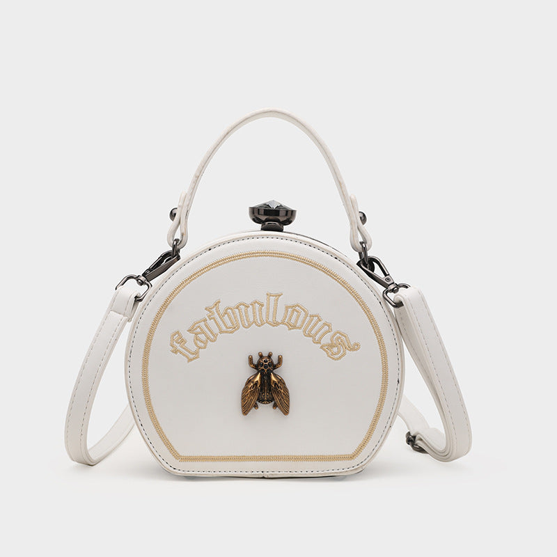 Bee embroidered small round satchel