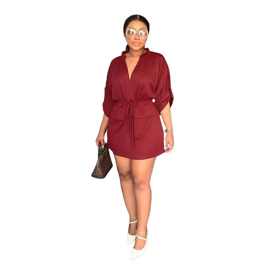 V-neck Loose Waist-tight Workwear Skirt - Mubimart