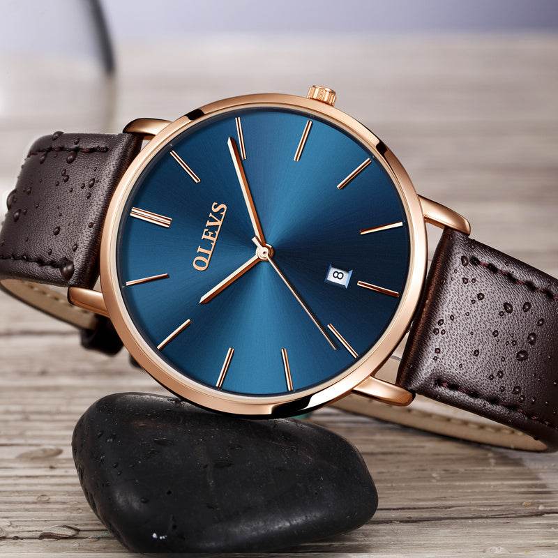 Fashion Casual Watch Men Luxury Brand Mens Watches Leather Sport Waterproof Auto Date Quartz Wristwatch - Mubimart
