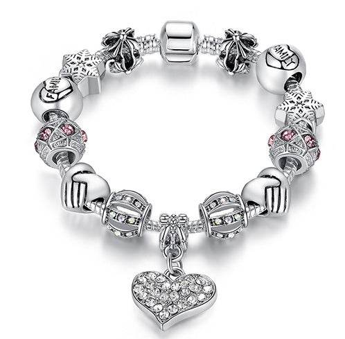 Women Bracelet 925 Unique Silver Crystal Charm Bracelet for Women DIY Beads Bracelets & Bangles Jewelry Gift - Mubimart