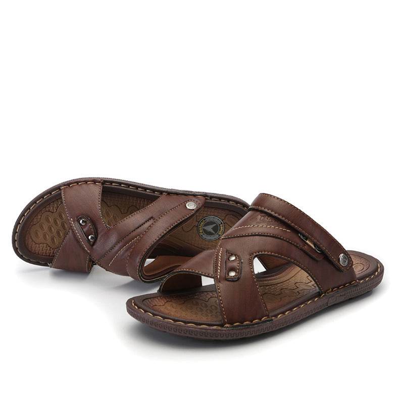 Men's Beach Leather Sandals Half Tow - Mubimart