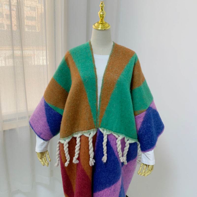 RETRO Geometric Double-sided Color Matching Robe For Women - Mubimart