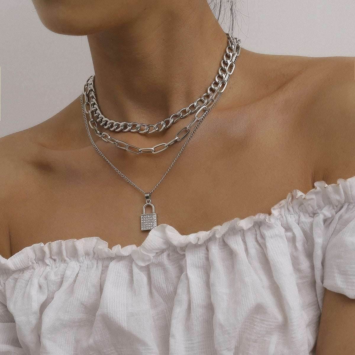 All-match Chain Zircon Geometric Necklace Women - Mubimart