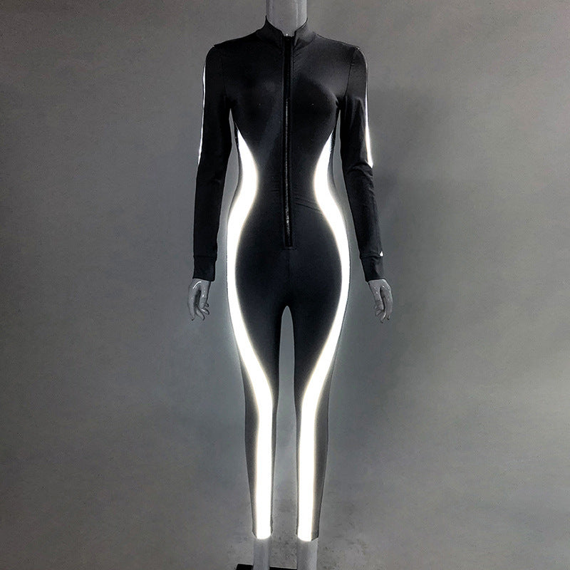 Reflective Paneled Bodysuit - Mubimart -  