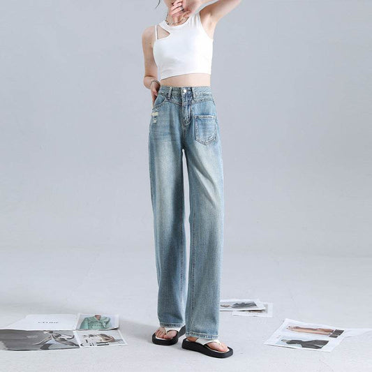 Fashionable Irregular Straight Jeans For Women - Mubimart