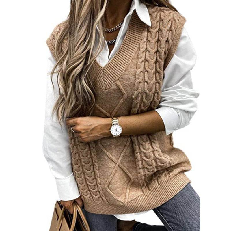 Sweater Vest Women's Vest V-neck Sleeveless - Mubimart