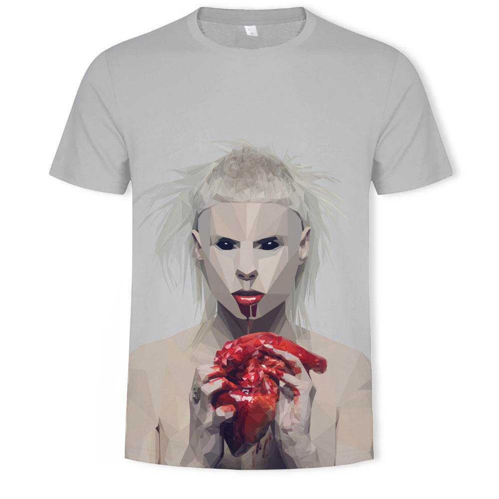 Mens Fashion Casual Digital Print Crew Neck T-shirt - Mubimart