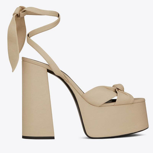 Summer Peep Toe Platform Thick Heel Bowknot Lace-up Super High Heels - Mubimart