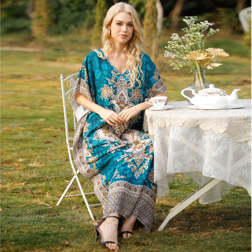 Women's Middle East Plus Size Loose Robe Seaside Resort Dress - Mubimart