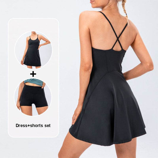 Women Tennis Yoga Skirt High Stretch Soft Nylon Sports Badminton Golf Dress And Fitness Shorts 2 Pcs Set Workout Casual Clothing - Mubimart