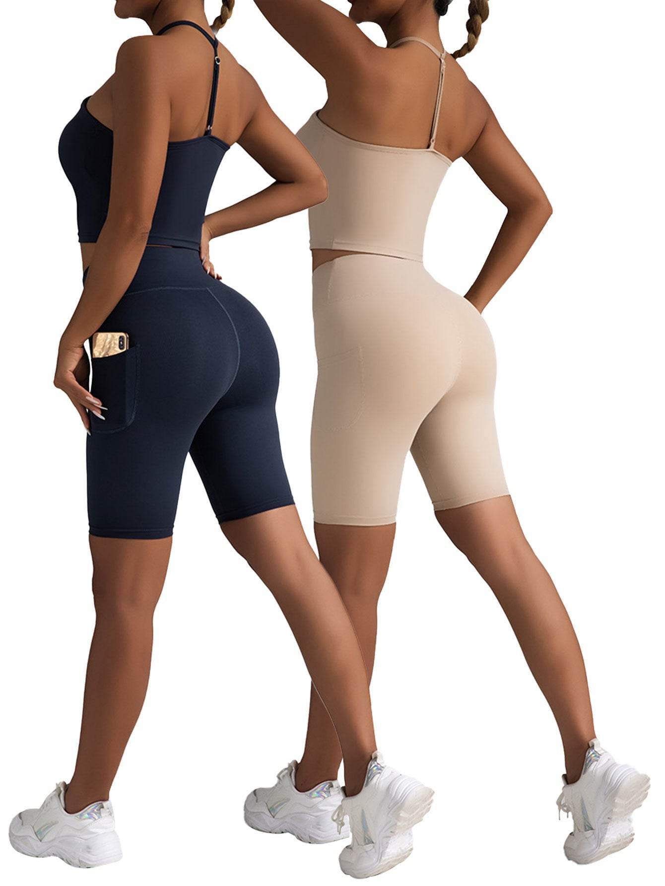 2 Pack High Waist Biker Shorts For Women-Workout Yoga Shorts Running Summer Soft Pants With Pockets - Mubimart