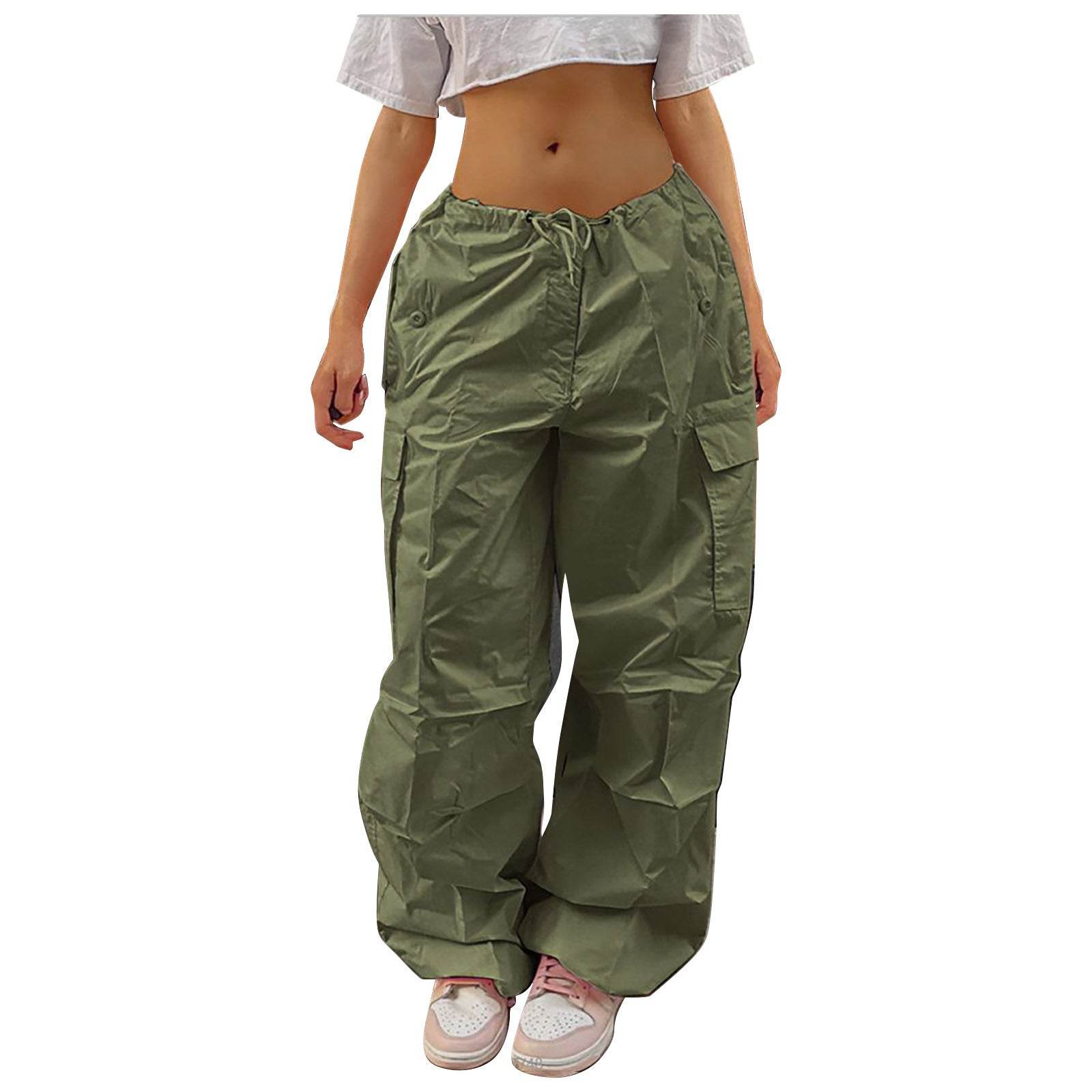 Casual Cargo Pants For Women Solid Color Drawstring Pocket Design Fashion Street Trousers Girls - Mubimart