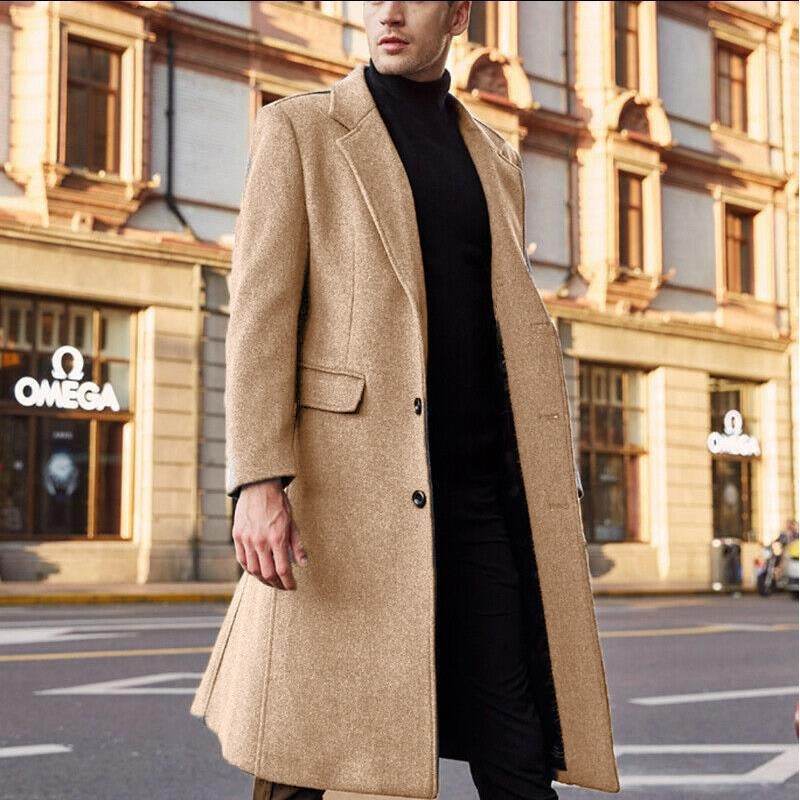 Men's Long Trench Coat Woolen Coat - Mubimart
