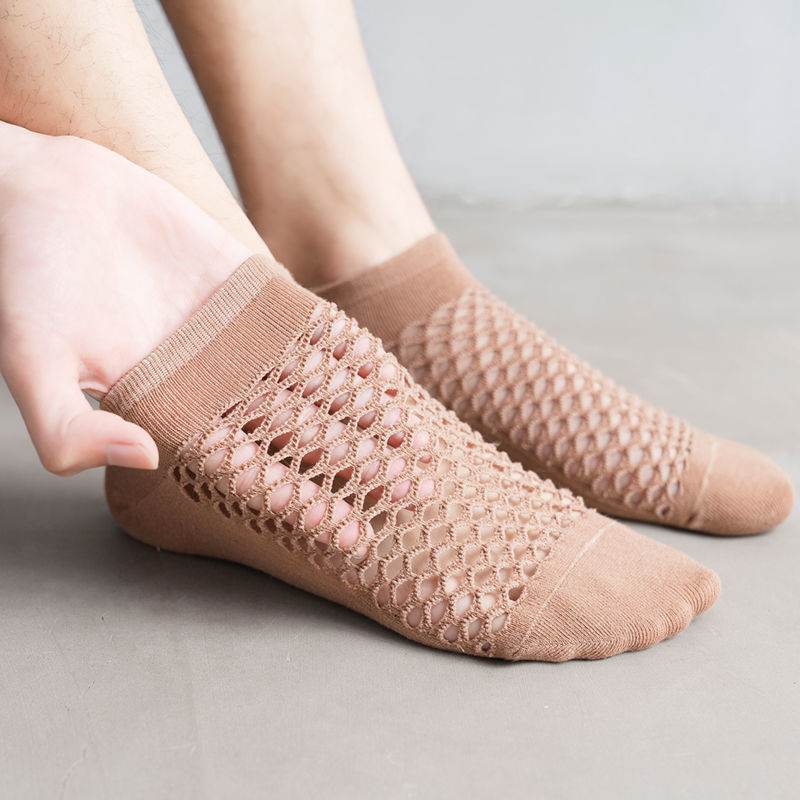 Men's Fashion Solid Color Low-cut Mesh Sweat-absorbing Cotton Socks - Mubimart